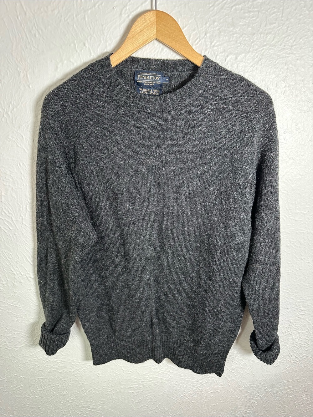Pendleton Washable Wool Sweater Unisex Medium Gray Crewneck Virgin Wool Pullover